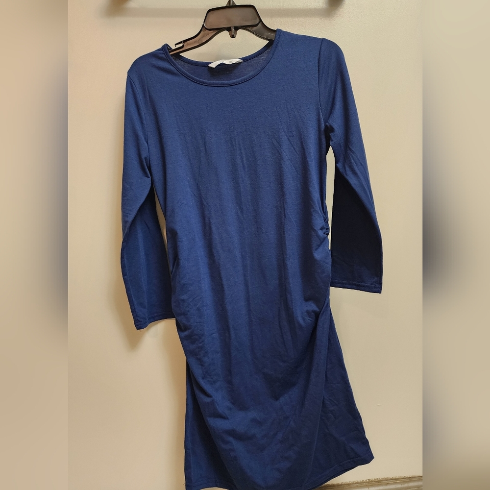 Blue Long Sleeve Maternity Dress